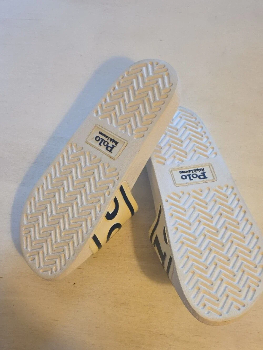 Polo by Ralph Lauren White Slide Sandals with Navy Logo